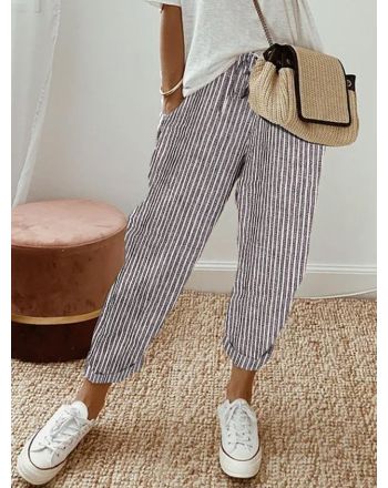 Striped Casual Loose Cotton Pants