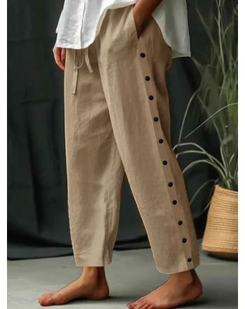 Buttoned Casual Cotton Loose Pants