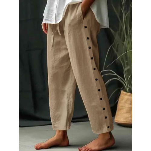 Buttoned Casual Cotton Loose Pants